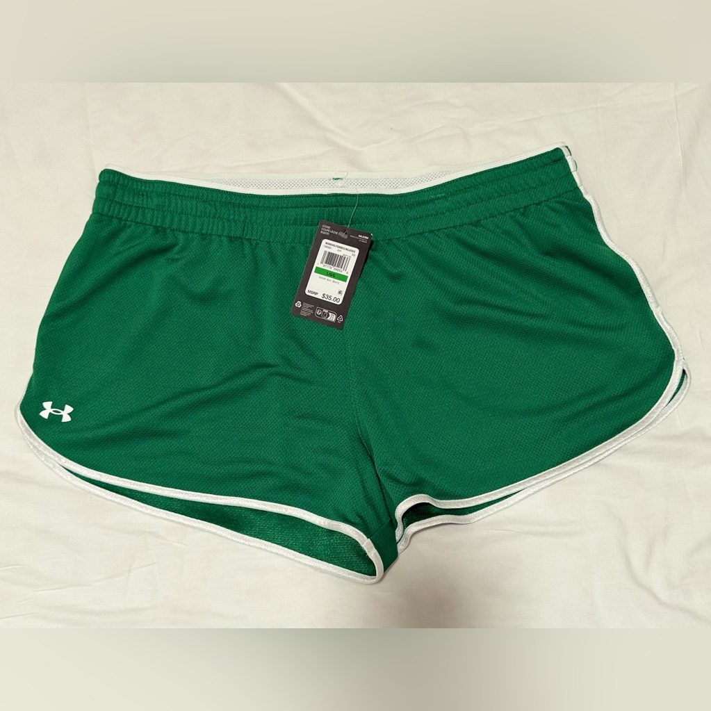Nwt Under Armour Women's Athletic Shorts In Green And White Size L